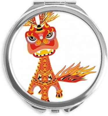 China France Eiffel Tower Lion Hand Compact Mirror Round Portable Pocket Glass