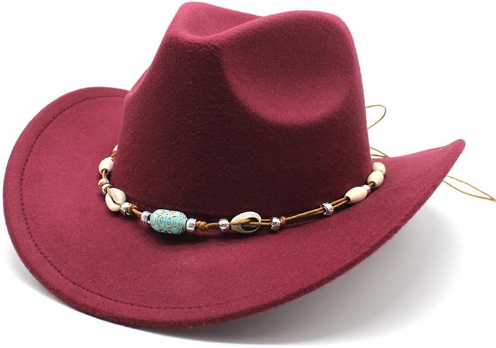 Western Cowboy Hat with Beaded Band, Wool Felt, 2-inch Brim, Khaki Tan