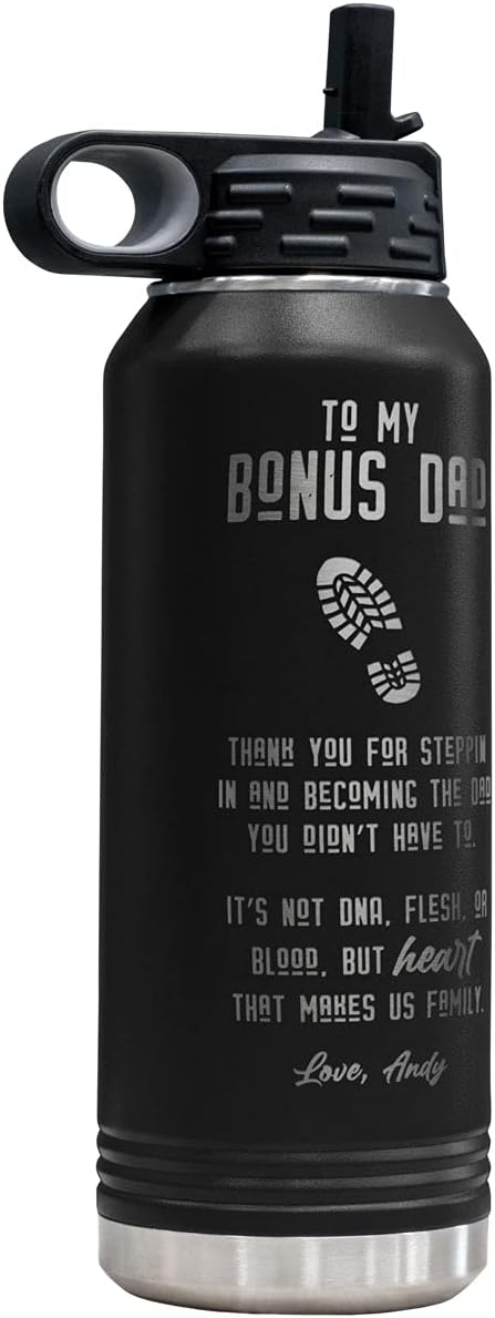 Personalized Bonus/Step Dad Water Bottle (Black)