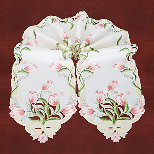 Simhomsen Embroidered Pink Tulip Table Runner #TOP5