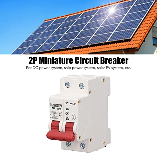 DZ47S-63Z-2P, 1000V 32A, DC Trennschalter Solar mit DIN-Schiene, 2P Kleiner Leistungsschalter 6000A Ausschaltvermögen Solar PV System Mini Circuit Breaker DC1000V 32A