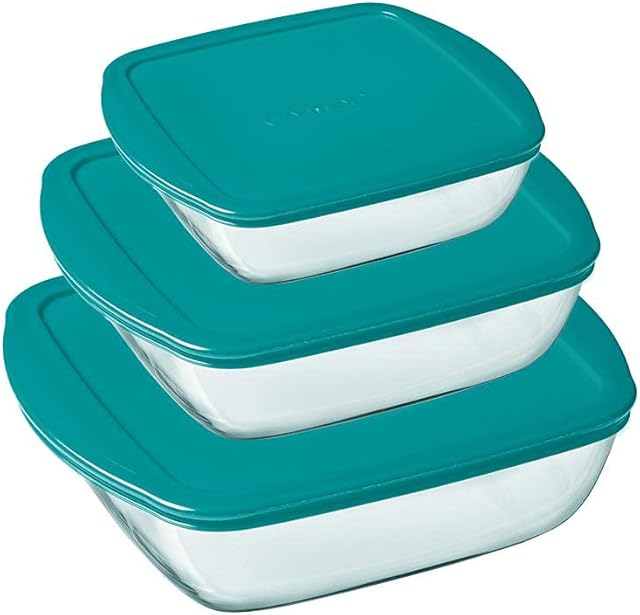 Set of 3 Cook & Store Glass Square Dish with lid