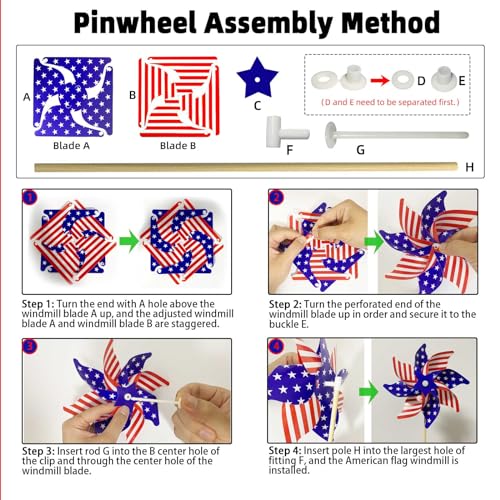 onbuwws 36 Pcs 4th of July Decorations, Patriotic Memorial Day Pinwheels and Flags Small Fourth of July Red White and Blue Labor Day Windmills Independence Day Parade Outdoor Yard Garden Party Decor by onbuwws - Image 7