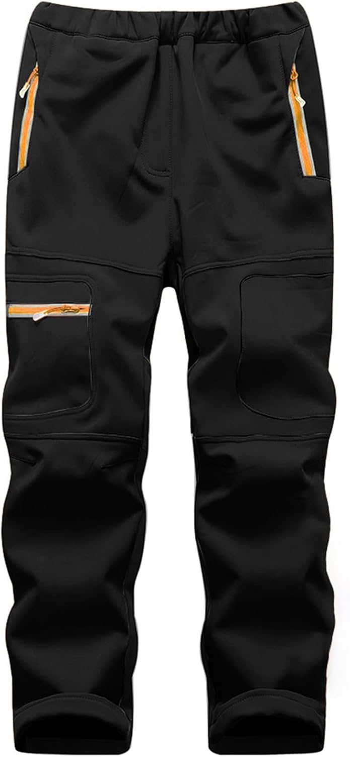 linlon Kids Boy's Snow Waterproof Pants Youth Fleece Lind Hiking Softshell Warm Insulated Trousers