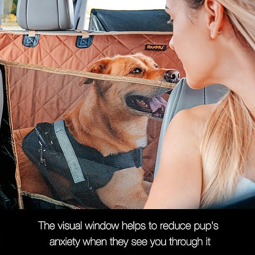 Image of Dog car seat Cover (Mesh Window Hatchback Car seat Cover, Beige)