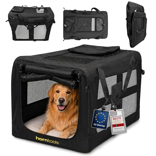 HORNTOOLS Faltbare Hundebox - Hundetransportbox mit Netzfenstern Abnehmbarer Matte - Atmungsaktive Reisetasche für Hunde und Katzen - Transporttasche für Camping Reisen & Zuhause - 74x53x52 cm