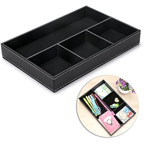 BTSKY 4-Slot Leather Desk Drawer Organizer Cover