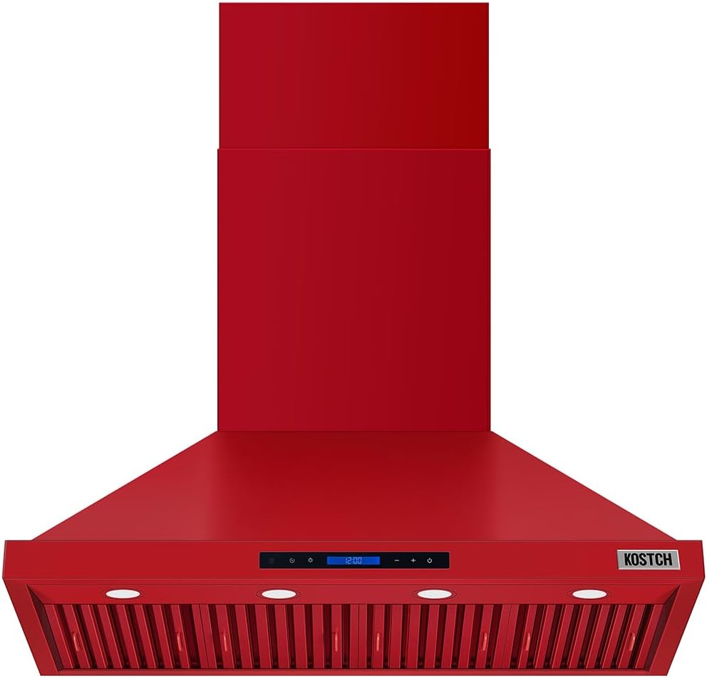 KOSTCH 48 inch Convertible Ducted Wall-Mounted Range Hood, 1200 CFM Kitchen Vent Hood with Touchscreen Control Panel, 3 Speed Exhaust Fan & LED Light, in Stainless Steel (White)