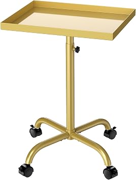 Salon Tray Cart Tattoo Tray Rolling Cart, Service Rolling Tray, Height Adjustable Styling Tray, Storage Tray Trolley for Beauty Salon Clinic Spa Champagne Gold