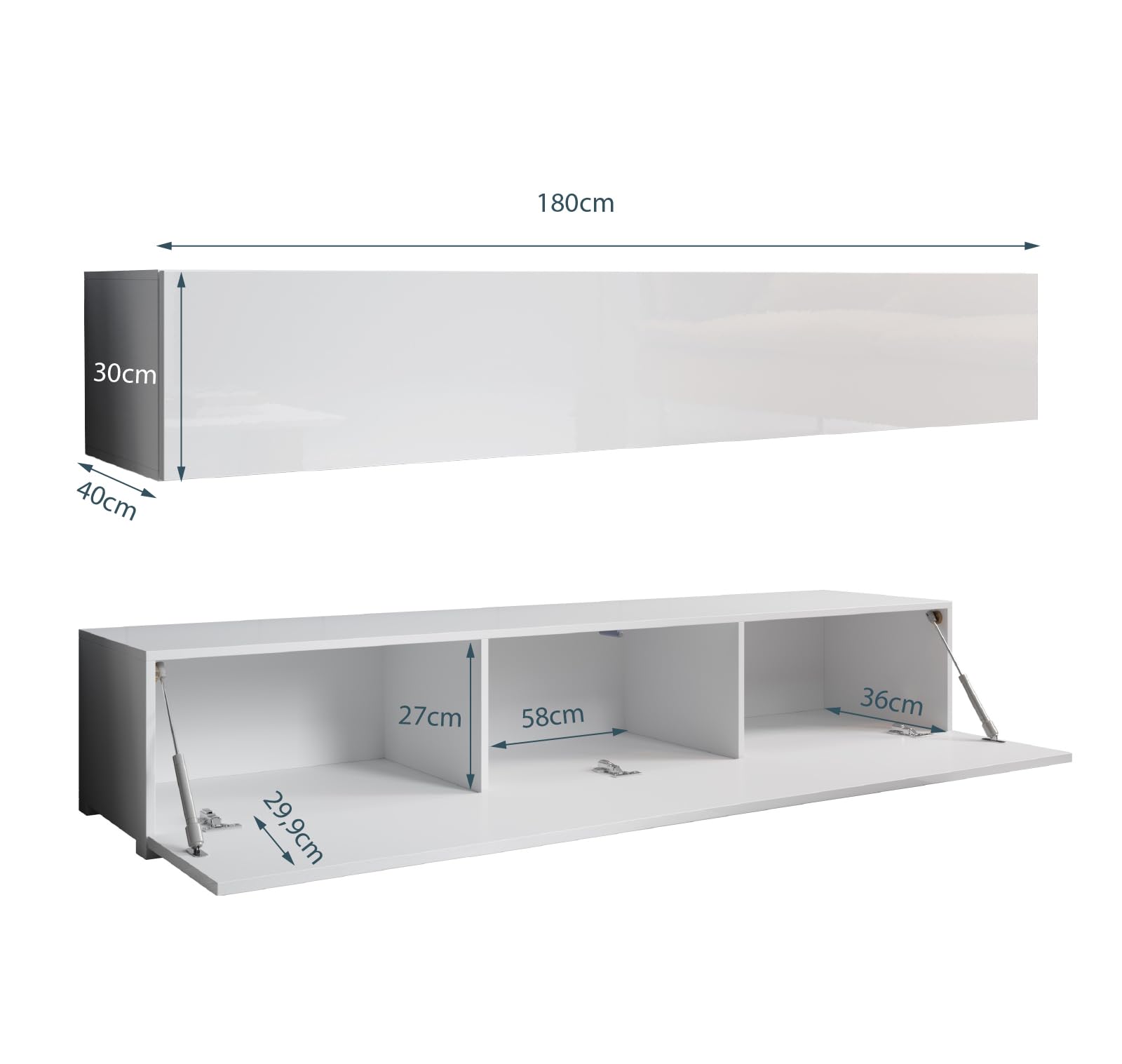MB Muebles Bonitos, Mobile TV con piedini Aitana M2, Soggiorno Moderno, Bianco, 180x40x32cm