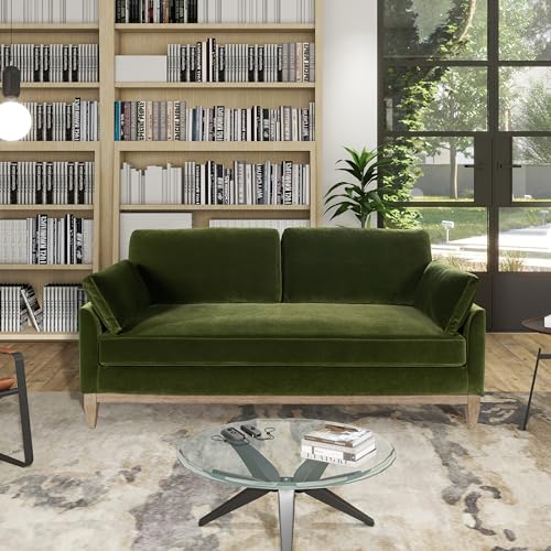 75.5" Modern Farmhouse Sofa, Olive Green Performance Velvet