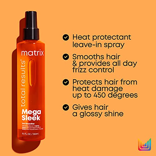 Matrix Total Results Mega Sleek Iron Smoother Defrizzing Leave-In Spray, Protects Against Heat Damage Leaving Hair Smooth & Frizz-Free, For All Hair Types, 8.5 Fl Oz #TOP3