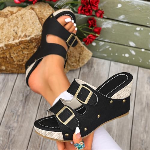 Espadrilles compensées en cuir synthétique noir de qualité supérieure 40 - 4