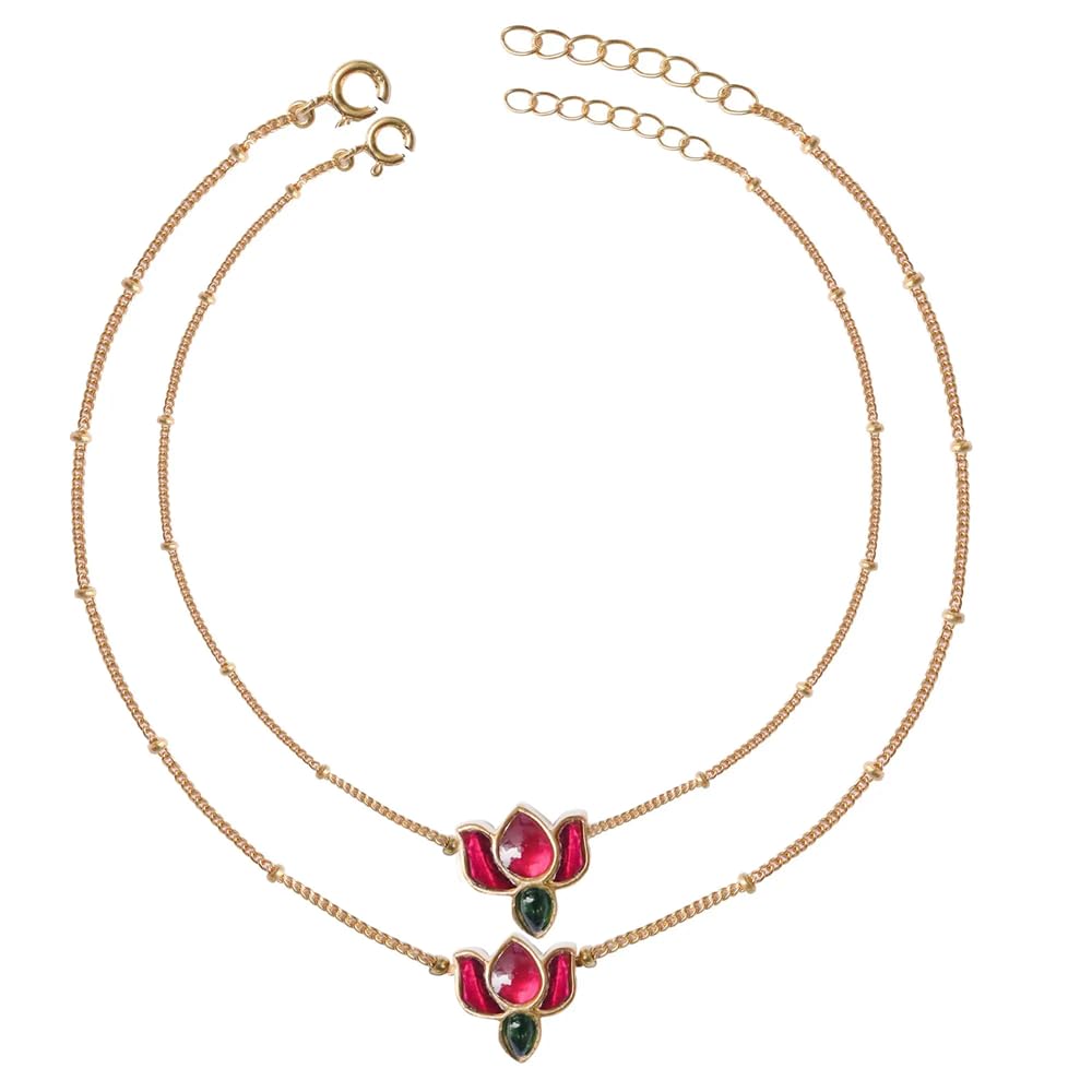 Unniyarcha Silver Kundan Lotus Anklet In for Women Pure Silver 925, Sterling Silver Jewellery with Certificate of Authenticity & 925 Silver Anklet for Women (B0D3PRH6VG) Amazon Price History, Amazon Price Tracker