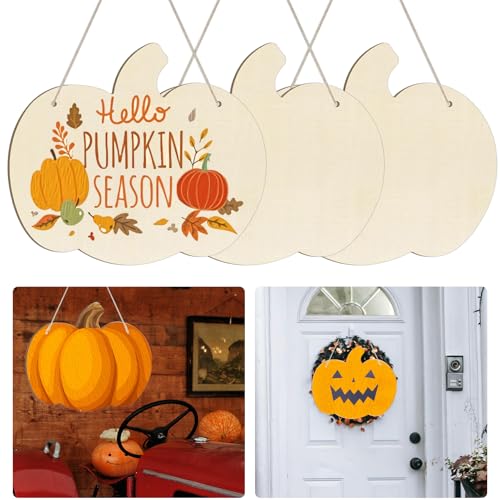 12 inch Wooden Pumpkins Ornaments to Pain Thanksgiving Halloween DIY Large Size Blank Unfinished Wreaths Front Door Sign Decoration Pumpkin Ornament Autumn Door Hanging Sign Plaquex(3 Pcs)