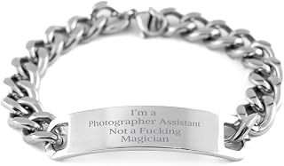 Edgy Photographer Assistant Chain Bracelet for Men I’m a Photographer Assistant, Not a F*cking Magician Stainless Steel Engraved Wristband Unique Christmas, Birthday, or Graduation Gifts for