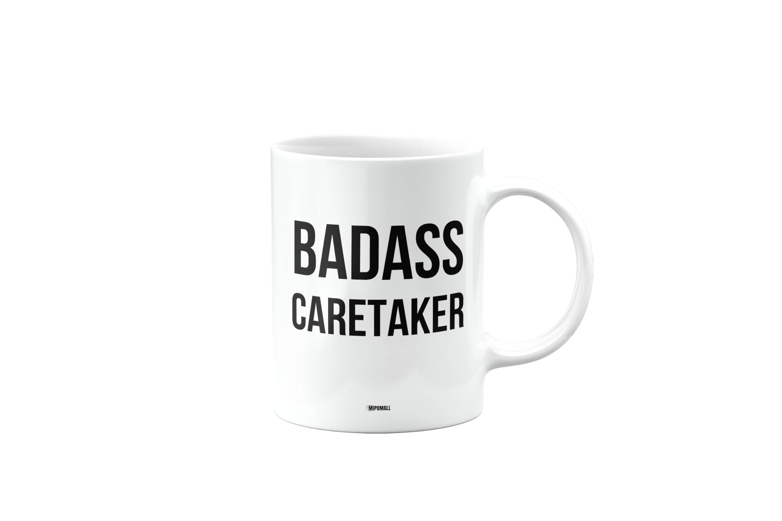 MIPOMALL Badass Caretaker Mug, Funny Gifts, Joke, Silly, Gag Present, Birthday Cup, Secret Santa, Present for Christmas, mm-CA_223_37