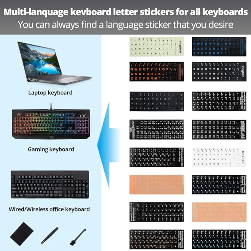 English Keyboard Sticker[5 in 1], Matte English Keyboard Alphabet Stickers with Black Font on White Background for Laptop & Desktop Computers - Thumbnail 6