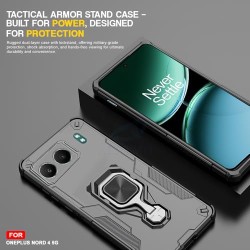 Image of AESTMO Armor Back Cover for OnePlus Nord 4 5G | Ring Holder & Kickstand & Camera Protection in-Built | 360 Degree Protection Back Case Cover (Black)
