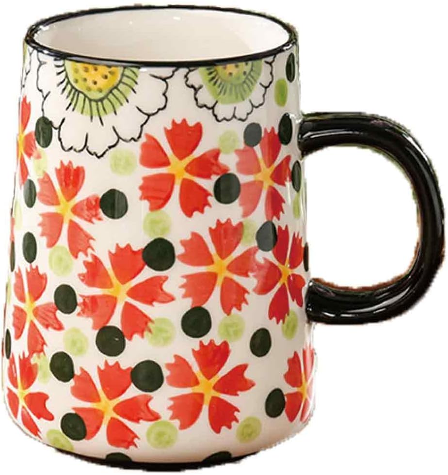 Ceramic Coffee Mug with Handle Vintage, Floral Cute Straight-shaped Espresso Cups, Large Tea Cups and Drinking Mugs for Office and Home, Ideal Gifts for Women and Men (Orange 480ml)