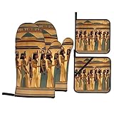 Taille et détails de l'emballage : chaque lot comprend deux gants de cuisine de 18,5 cm x 28 cm et deux maniques, une avec un sac et un sans, chacun mesurant 20,5 cm x 20,5 cm.