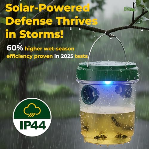 Image of 4 Packs Wasp Traps Outdoor Hanging, 2026 New Upgrade Wasp & Hornet Trap Yellow Jacket Catcher with LED Light, Solar Powered Carpenter Bee Traps for Outside Garden, Patio, Backyard, Camping