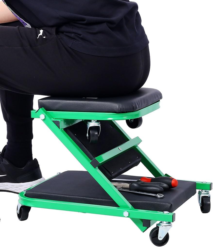 36" Mechanic Creeper and Rolling Stool, Convertible Z Creeper Seat with 6 Swivel Casters, 300 lbs Capacity Steel Frame Garage Chair for Auto Repair Shop Maintenance,Green