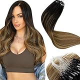 LaaVoo Microbead Hair Extensions Human Hair Ombre Off Black to Light Brown Highlighted Light Golden...