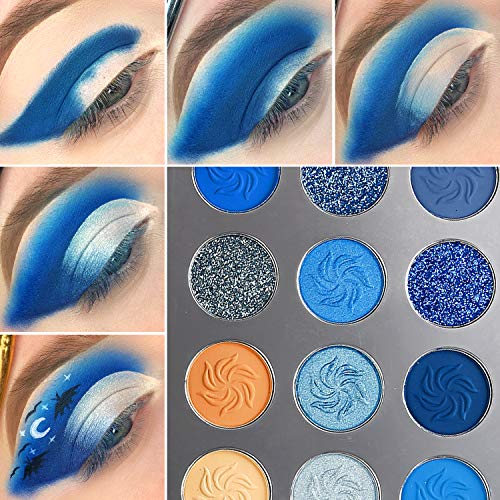 De'lanci Space Blue Eyeshadow Palette 15 Color Cosmetics Pressed Pigment Christmas Snowflake Eye Shadow Pallete Matte Shimmer Glitter Drama Makeup Eye Shadow Powder Long Lasting #TOP4