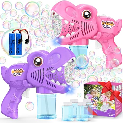 Yunaking Toys for Girls Kids Ages 3-8: Bubble Gun for Kids 2 Rechargeable Dino Bubble Machine Gift for 3 4 5 6 7 8 Girls Toddlers Ages 4-6 Easter Basket Stuffers Outoor Birthday Christmas Valentines
