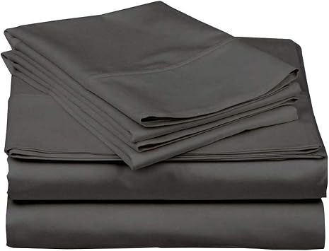 Cotton-Rich CVC Sheet Sets 100% Cotton Sheets King Size 4-PCs Dark Grey King Sheet Set, Single Ply Long-Staple Yarns, Sateen Weave, Fits Mattress Upto 15 Deep Pocket Cotton Blend Sheets