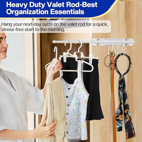 SUTINE 12 inch Valet Rod for Closet Pull Out, Heavy Duty Closet Valet Rods Slide Out, Adjustable Pull Out Closet Rods for Hanging Clothes with 4 Hooks Closet Organizers and Storage (White) by SUTINE - Image 5