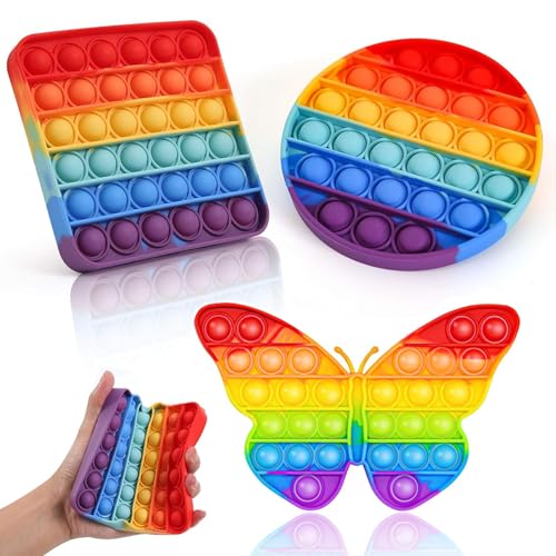 Pop it Fidget Toys, Fidget Toys, Fidget Popper Stress Relief Toys Bubble Rainbow Special Needs Anxiety Toy Autism Special Needs Silicone Stress Reliever (3 pcs)
