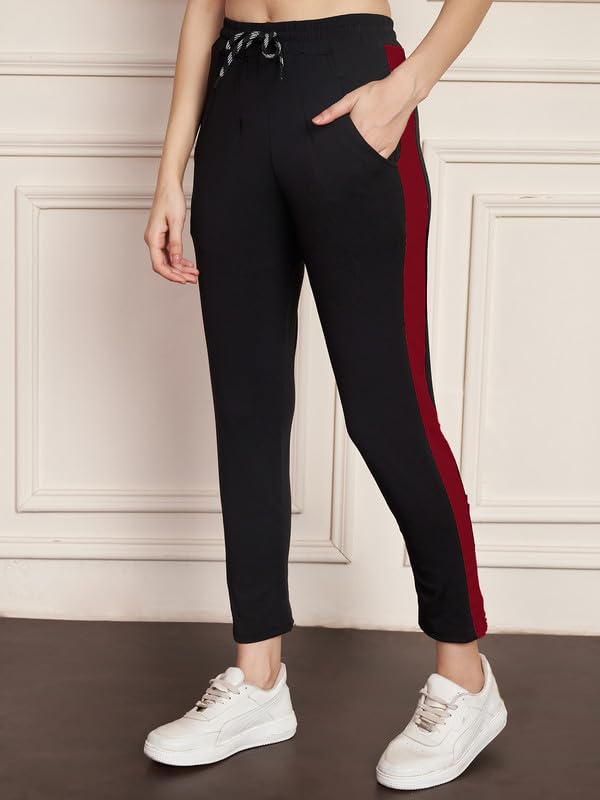 Image of DTR FASHION Polyester Blend Black Color Shoulder Stripes Tracksuit | Night Wear Suit For Women