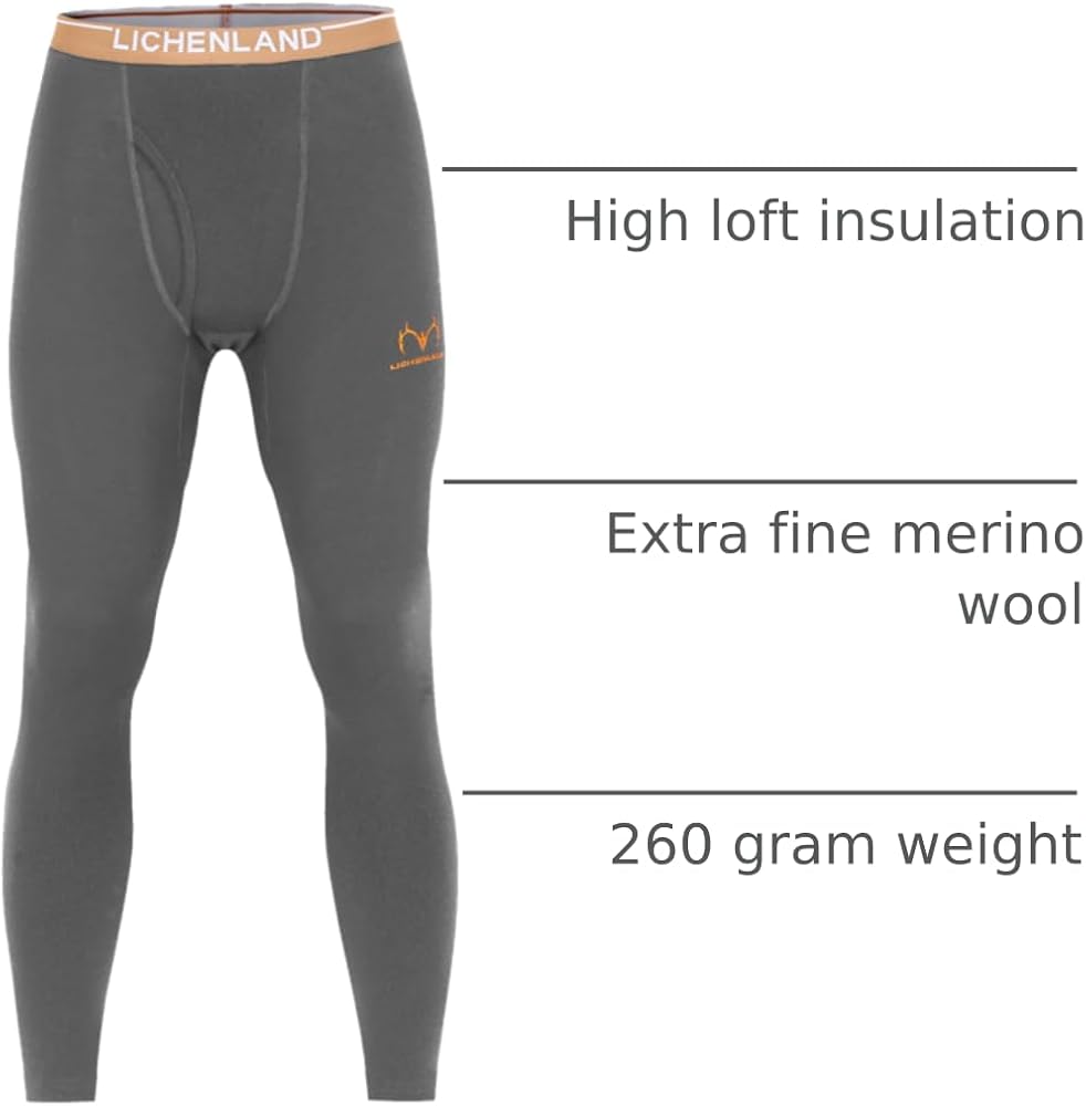 Lichenland Men's Merino Wool Hunting Base Layer Bottom Thermal