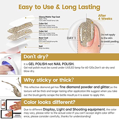 Veronni Pink Glitter Gel Nail Polish Reflective Shimmer Nail Polish Diamond Nail Gel Soak Off Led Lamp Gel Beginners Manicure Salon Diy For Nail Art（03） #TOP5