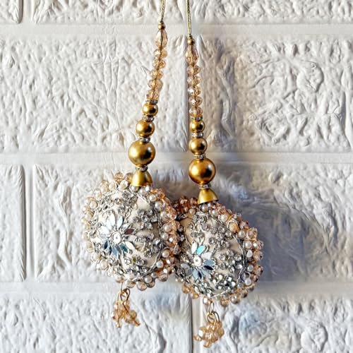 Image of Adikala Craft Store Handmade Ethnic Latkan Tassel Set of 2 for Saree Pallu, Blouse, Suits, Dupatta, Lehenga Decor (Round Cushion)