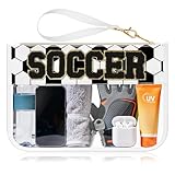 BuyCard Soccer Gift Makeup Bag with Chenille Letter Patch, Clear Cosmetic Pouch PVC Organizer Purse, Waterproof Travel Bag, Portable Toiletry Storage Bag for Her Friends