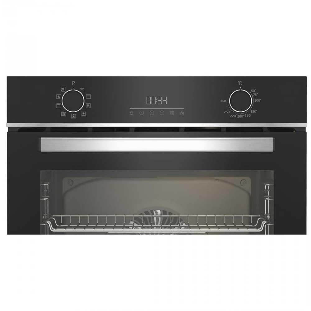 Beko Backofen, 3300 W, 72 L, Schwarz mit Edelstahl-Finish, Umluftofen, Einbau, Kindersicherung, A+