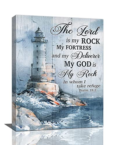 Ocean Lighthouse Wall Art Scriptures Christian Psalm Bible Quotes Wall Decor Rustic Coastal Nautical Pictures Religious Motivational Canvas Prints Framed Modern Artwork For Living Room Bedroom Bathroom 12"x16"