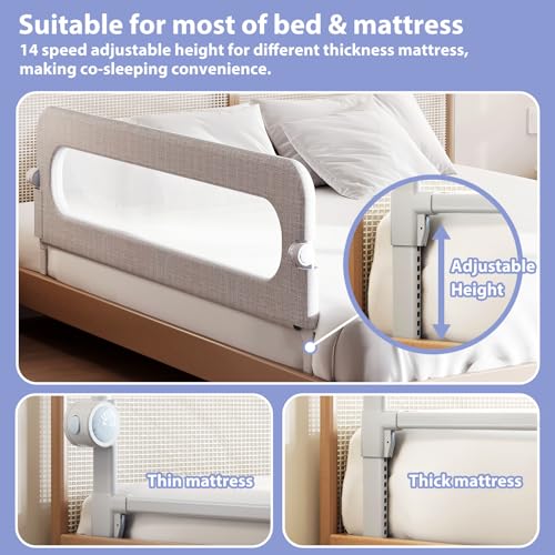 Toddler Bed Rail Guard for Baby - Toddlers Bed Rail for Queen Full King Twin Crib Bunk Size Bed Adjustable Heights & Foldable Portable Bedrail Extra Tall Child Safety Side Railing Guards for Kids(59\") - Thumbnail 4