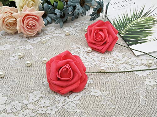 J-Rijzen Artificial Flowers 50Pcs Real Looking Coral Fake Roses With Stem For Diy Wedding Bouquets Centerpieces Party Baby Shower Home Decorations (Coral) #TOP5