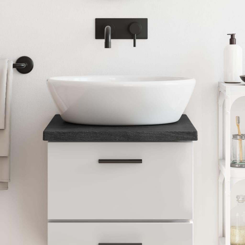 BaraSh Encimera de baño Madera Maciza tratada encimera baño encimera de Madera Mueble baño Madera Maciza Gris Oscuro 40x50x4 cm
