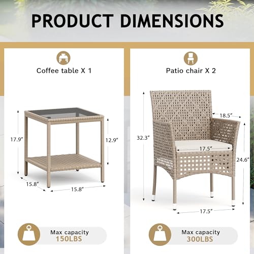 Devoko Patio Furniture Set 3 Pieces Outdoor Wicker Chairs Set of 2 - Image 7