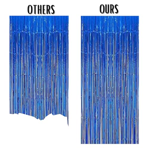 Image of 3 ft X 6 ft Blue Metallic Tinsel Foil Fringe Curtains for Anniversary Parties, Birthday Party or Any Other Celebration (3pc Blue Metallic Tinsel Foil Fringe Curtains)