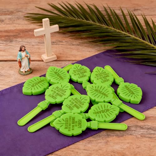 Soulchen 12 Pcs Palm Leaves Clapper for Palm Sunday Bulk Palms Sunday Decorations Noise Makers Palms Branches Plastic Clapping Hands Noisemakers for Church Holy Week Celebration Events
