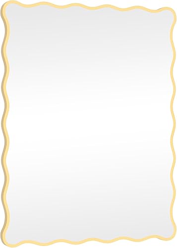 Miniatura 8 de Espejo ondulado dorado con marco de madera, espejo rectangular pequeño bohemio de 18 x 24 pulgadas para decoración de pared de guardería, tocador de