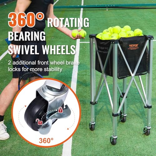 VEVOR Foldable Tennis Ball Hopper, Holds 180 Tennis Balls, Lightweight Aluminum Alloy Tennis Ball Basket Cart with Wheels, Removable Bag,Carry Bag, Portable Sports Teaching Cart for Tennis Player by VEVOR - Image 5