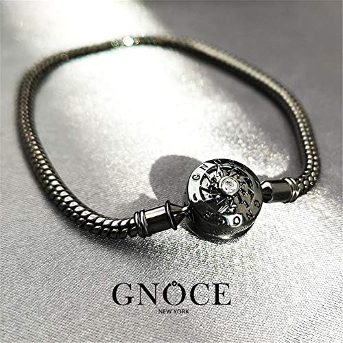 GNOCE Charms Bracelet Sterling Silver Black Plated Snake Chain with Mobula Charm Pendant Mobula Rays Flying Basic Charm Bracelet with Clasp Jewellery Gift for Women Mens