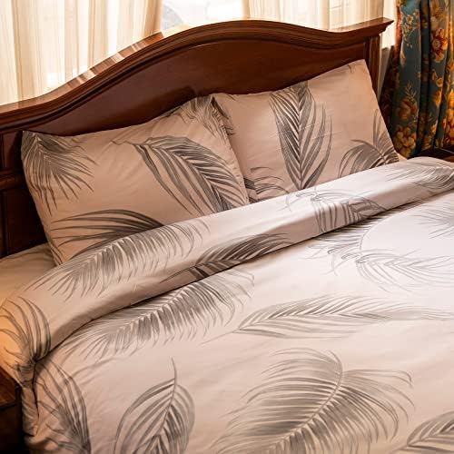 OSVINO Double Duvet Cover Set Pink Reversible Botanical Floral Bedding Set, 3 Pieces Soft Easy Care Microfiber Quilt Cover Double Bed Set with 2 Pillowcases - 200cm x 200cm